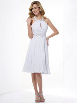 Charming Halter Sleeveless Beading Short Chiffon Bridesmaid Dresses-Ballbella