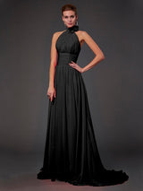 Charming Halter Sleeveless Hand-Made Flower Long Chiffon Bridesmaid Dresses-Ballbella