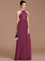 Charming Halter Sleeveless Lace Chiffon Bridesmaid Dresses-Ballbella