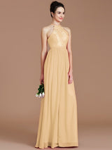 Charming Halter Sleeveless Lace Chiffon Bridesmaid Dresses-Ballbella