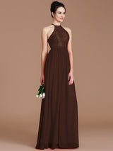 Charming Halter Sleeveless Lace Chiffon Bridesmaid Dresses-Ballbella