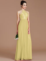 Charming Halter Sleeveless Lace Chiffon Bridesmaid Dresses-Ballbella