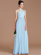 Charming Halter Sleeveless Lace Chiffon Bridesmaid Dresses-Ballbella