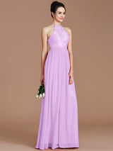 Charming Halter Sleeveless Lace Chiffon Bridesmaid Dresses-Ballbella