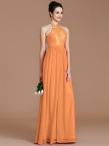 Charming Halter Sleeveless Lace Chiffon Bridesmaid Dresses-Ballbella