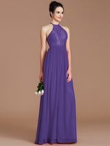 Charming Halter Sleeveless Lace Chiffon Bridesmaid Dresses-Ballbella