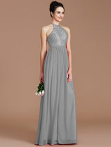 Charming Halter Sleeveless Lace Chiffon Bridesmaid Dresses-Ballbella