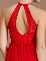 Charming Halter Sleeveless Lace Chiffon Bridesmaid Dresses-Ballbella