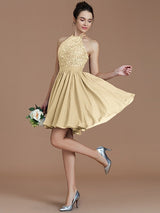 Charming Halter Sleeveless Lace Short/Mini Chiffon Bridesmaid Dresses-Ballbella