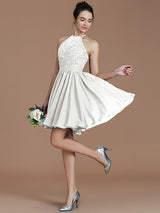 Charming Halter Sleeveless Lace Short/Mini Chiffon Bridesmaid Dresses-Ballbella