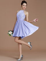 Charming Halter Sleeveless Lace Short/Mini Chiffon Bridesmaid Dresses-Ballbella