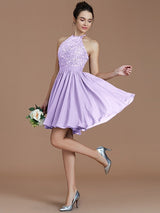 Charming Halter Sleeveless Lace Short/Mini Chiffon Bridesmaid Dresses-Ballbella