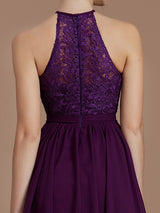 Charming Halter Sleeveless Lace Short/Mini Chiffon Bridesmaid Dresses-Ballbella