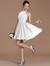 Charming Halter Sleeveless Lace Short/Mini Chiffon Bridesmaid Dresses-Ballbella
