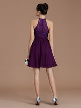 Charming Halter Sleeveless Lace Short/Mini Chiffon Bridesmaid Dresses-Ballbella
