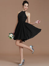 Charming Halter Sleeveless Lace Short/Mini Chiffon Bridesmaid Dresses-Ballbella