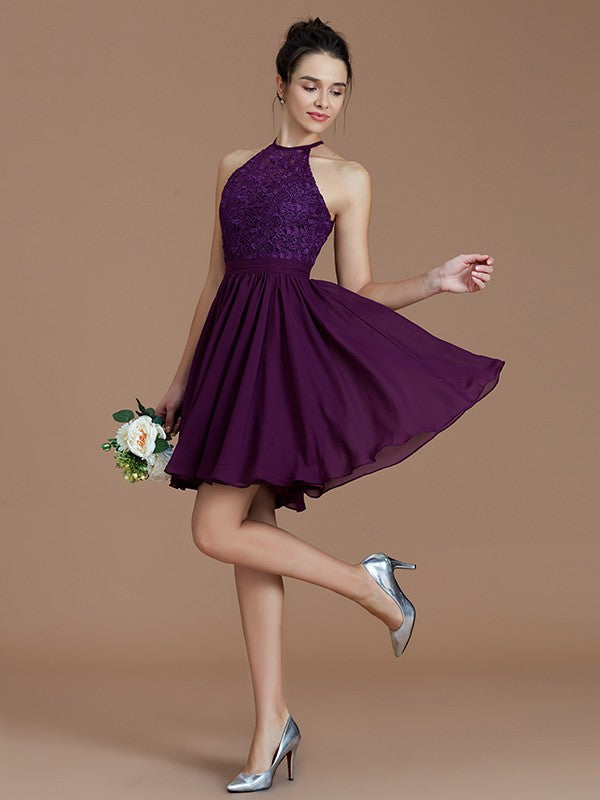 Charming Halter Sleeveless Lace Short/Mini Chiffon Bridesmaid Dresses Charming Halter Sleeveless Lace Short/Mini Chiffon Bridesmaid Dresses