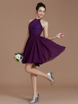 Charming Halter Sleeveless Lace Short/Mini Chiffon Bridesmaid Dresses-Ballbella