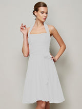 Charming Halter Sleeveless Pleats Bowknot Short Chiffon Bridesmaid Dresses-Ballbella