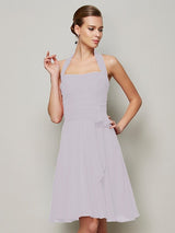 Charming Halter Sleeveless Pleats Bowknot Short Chiffon Bridesmaid Dresses-Ballbella