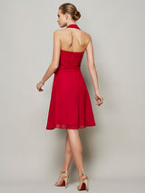 Charming Halter Sleeveless Pleats Bowknot Short Chiffon Bridesmaid Dresses-Ballbella