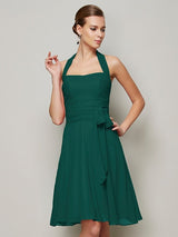 Charming Halter Sleeveless Pleats Bowknot Short Chiffon Bridesmaid Dresses-Ballbella