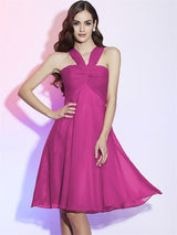 Charming Halter Sleeveless Pleats Short Chiffon Bridesmaid Dresses-Ballbella