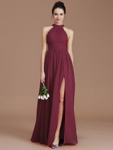 Charming Halter Sleeveless Ruched Chiffon Bridesmaid Dresses-Ballbella