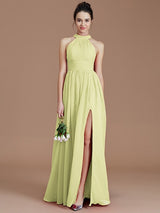 Charming Halter Sleeveless Ruched Chiffon Bridesmaid Dresses-Ballbella