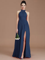 Charming Halter Sleeveless Ruched Chiffon Bridesmaid Dresses-Ballbella