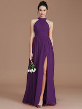 Charming Halter Sleeveless Ruched Chiffon Bridesmaid Dresses-Ballbella