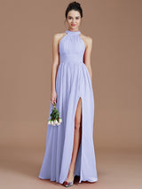 Charming Halter Sleeveless Ruched Chiffon Bridesmaid Dresses-Ballbella