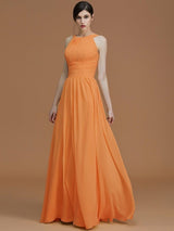 Charming Halter Sleeveless Ruched Chiffon Bridesmaid Dresses-Ballbella