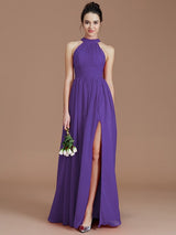 Charming Halter Sleeveless Ruched Chiffon Bridesmaid Dresses-Ballbella