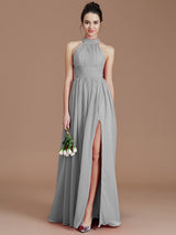 Charming Halter Sleeveless Ruched Chiffon Bridesmaid Dresses-Ballbella