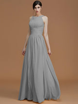 Charming Halter Sleeveless Ruched Chiffon Bridesmaid Dresses-Ballbella