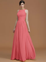 Charming Halter Sleeveless Ruched Chiffon Bridesmaid Dresses-Ballbella