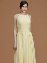 Charming Halter Sleeveless Ruched Chiffon Bridesmaid Dresses-Ballbella