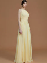 Charming Halter Sleeveless Ruched Chiffon Bridesmaid Dresses-Ballbella