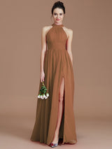 Charming Halter Sleeveless Ruched Chiffon Bridesmaid Dresses-Ballbella