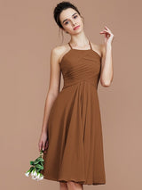 Charming Halter Sleeveless Ruched Short/Mini Chiffon Bridesmaid Dresses-Ballbella