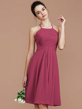 Charming Halter Sleeveless Ruched Short/Mini Chiffon Bridesmaid Dresses-Ballbella