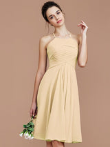 Charming Halter Sleeveless Ruched Short/Mini Chiffon Bridesmaid Dresses-Ballbella