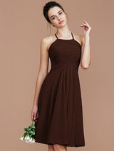 Charming Halter Sleeveless Ruched Short/Mini Chiffon Bridesmaid Dresses-Ballbella