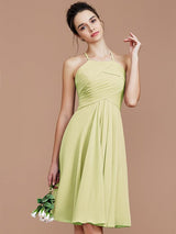 Charming Halter Sleeveless Ruched Short/Mini Chiffon Bridesmaid Dresses-Ballbella
