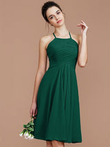 Charming Halter Sleeveless Ruched Short/Mini Chiffon Bridesmaid Dresses-Ballbella