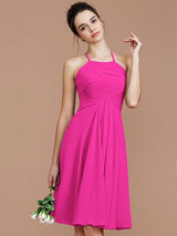 Charming Halter Sleeveless Ruched Short/Mini Chiffon Bridesmaid Dresses-Ballbella