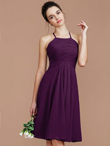 Charming Halter Sleeveless Ruched Short/Mini Chiffon Bridesmaid Dresses-Ballbella