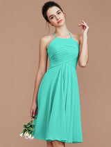 Charming Halter Sleeveless Ruched Short/Mini Chiffon Bridesmaid Dresses-Ballbella