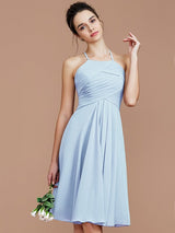 Charming Halter Sleeveless Ruched Short/Mini Chiffon Bridesmaid Dresses-Ballbella